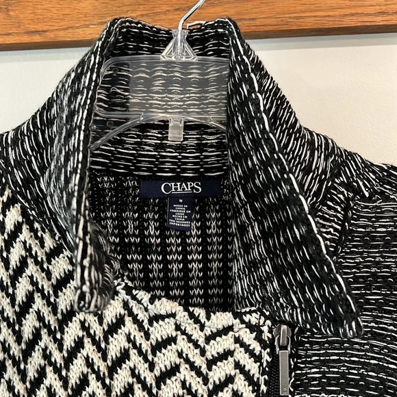 Chaps - black/cream, M moto style houndstooth sweater - Picture 4 of 5